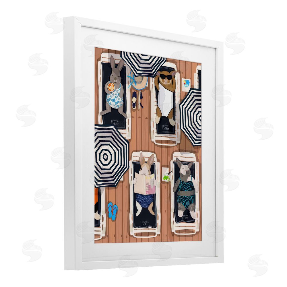 Hanna Melin Rabbits at Hotel La Mer White Framed Print Under Glass Wall Art