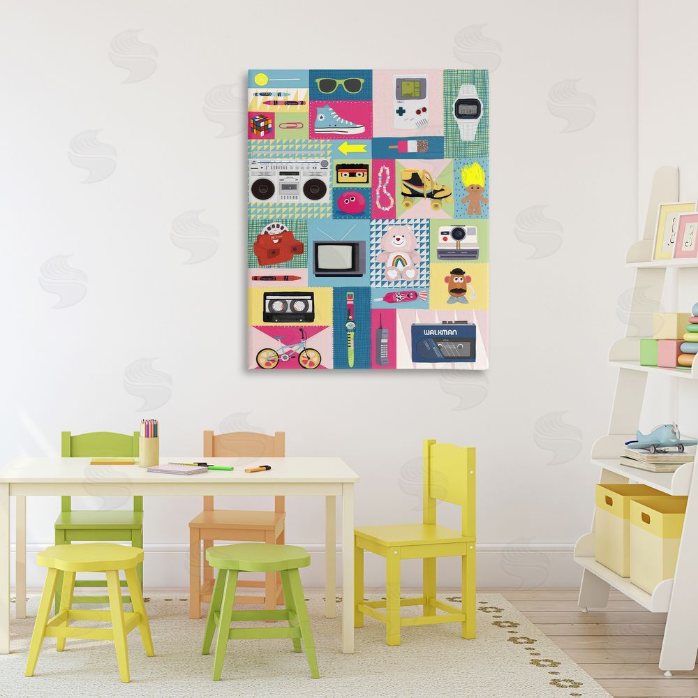 Hanna Melin Retro 80's Patchwork Collection Stretched Canvas Wall Art in Room