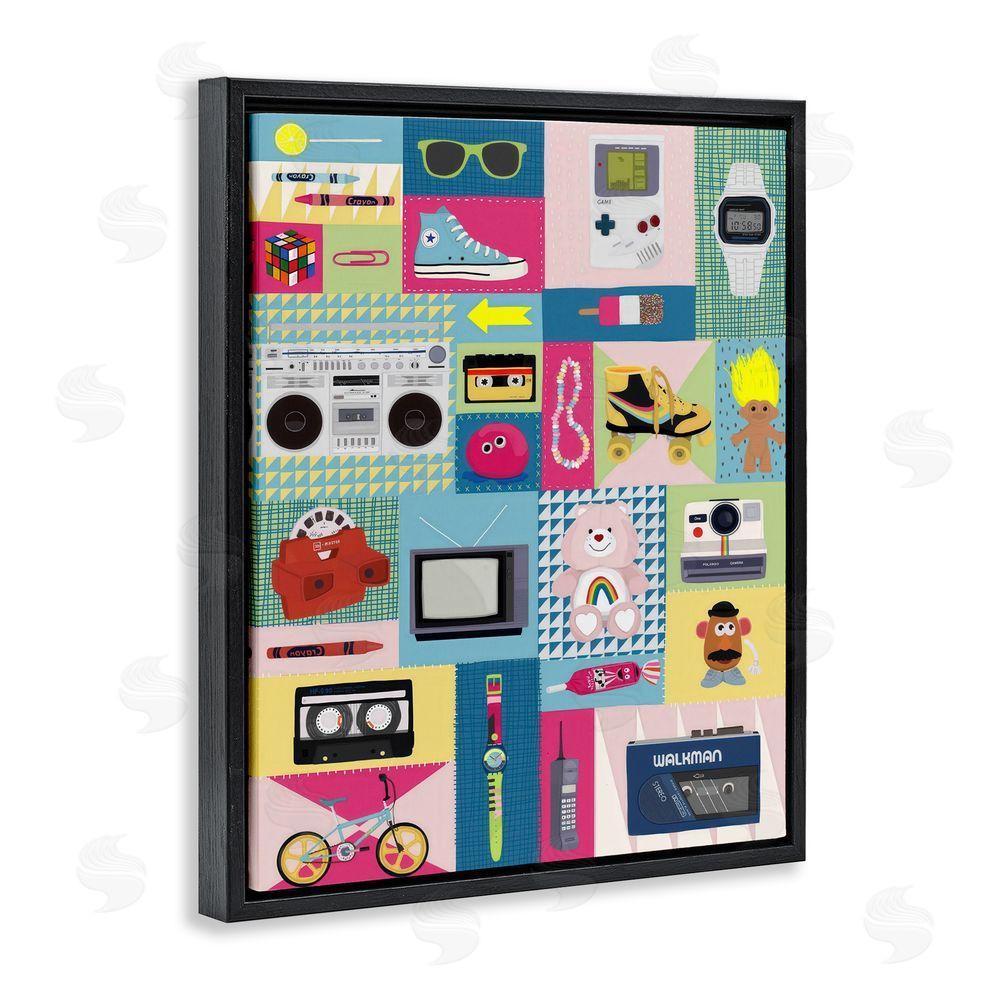 Hanna Melin Retro 80's Patchwork Collection Black Floating Framed Canvas Wall Art