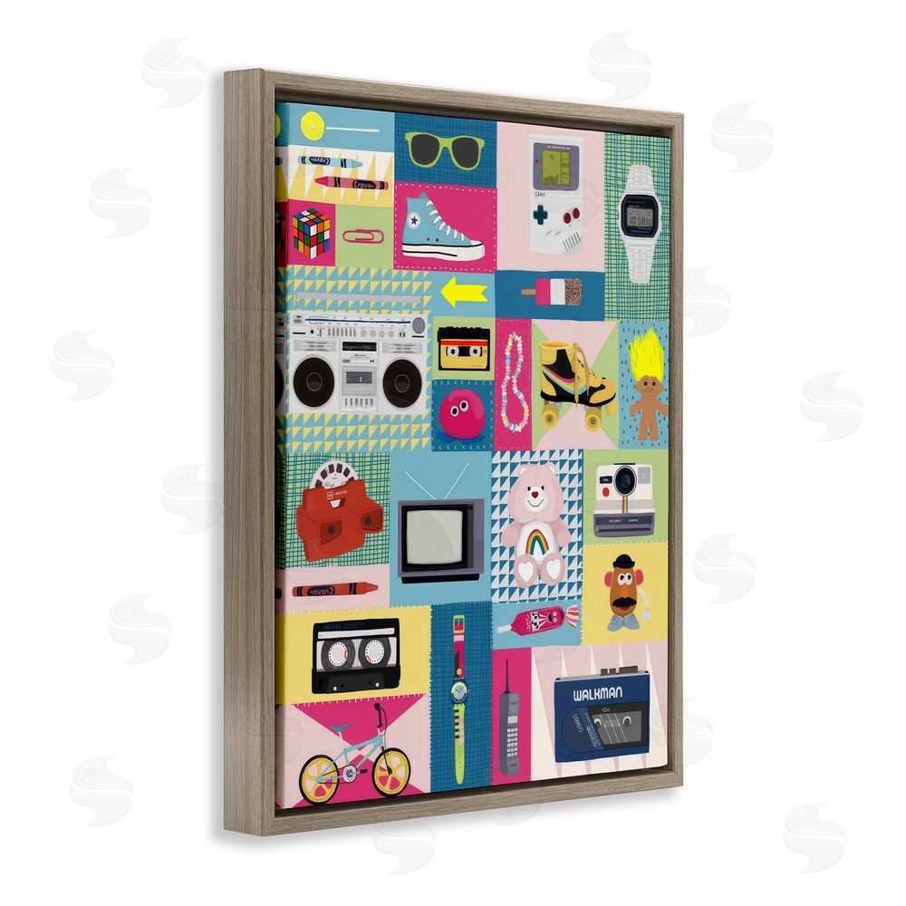 Hanna Melin Retro 80's Patchwork Collection Brown Floating Framed Canvas Wall Art