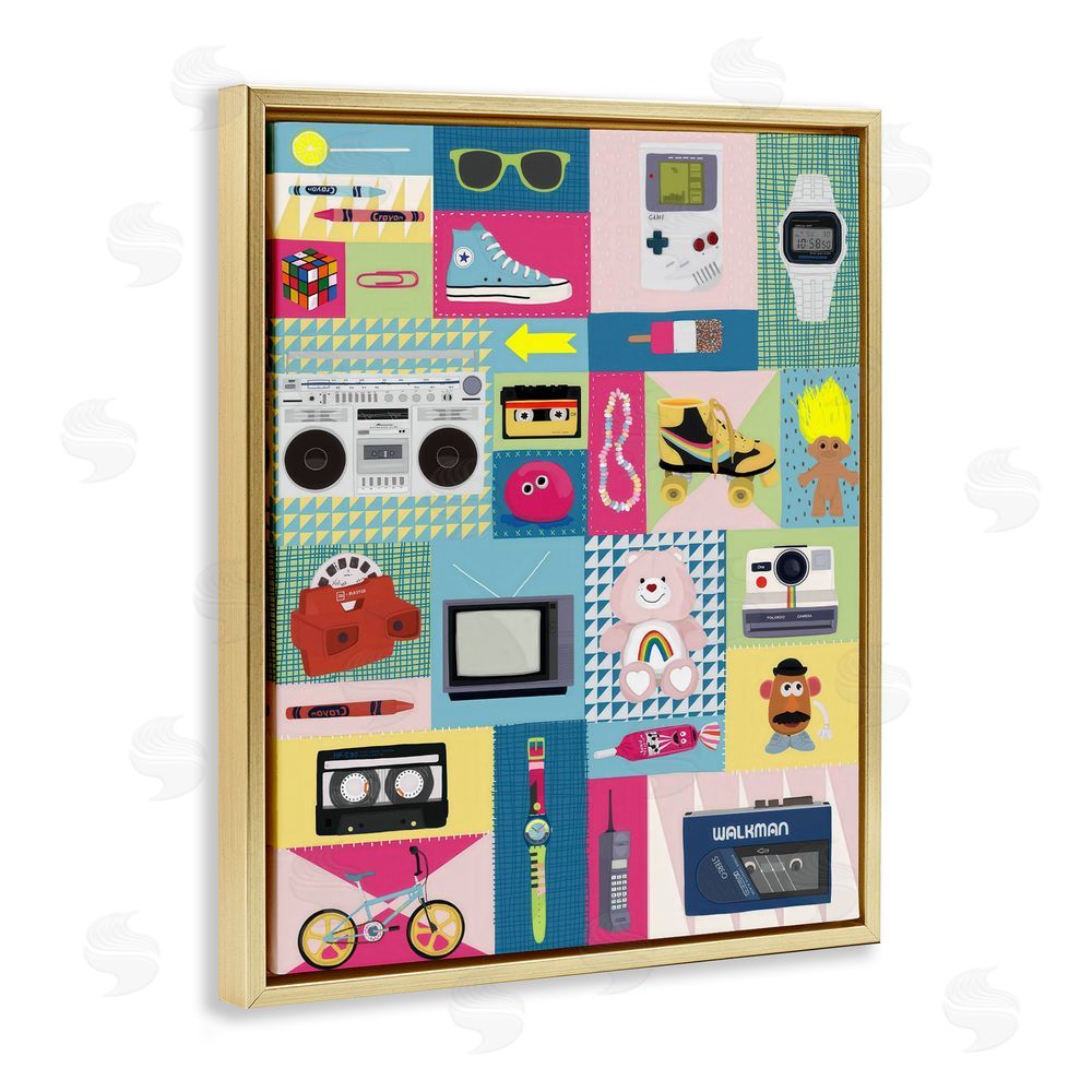 Hanna Melin Retro 80's Patchwork Collection Gold Floating Framed Canvas Wall Art
