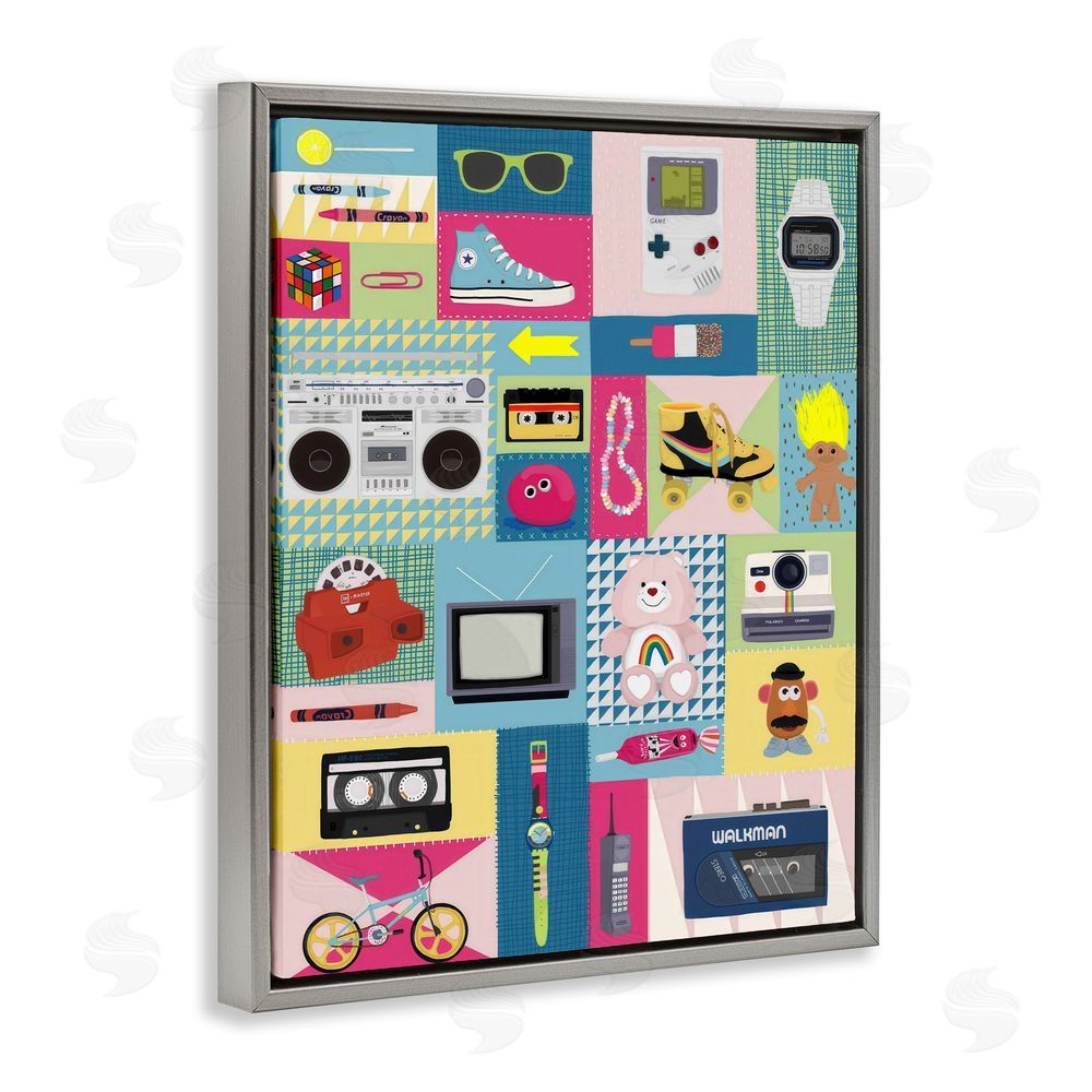Hanna Melin Retro 80's Patchwork Collection Gray Floating Framed Canvas Wall Art