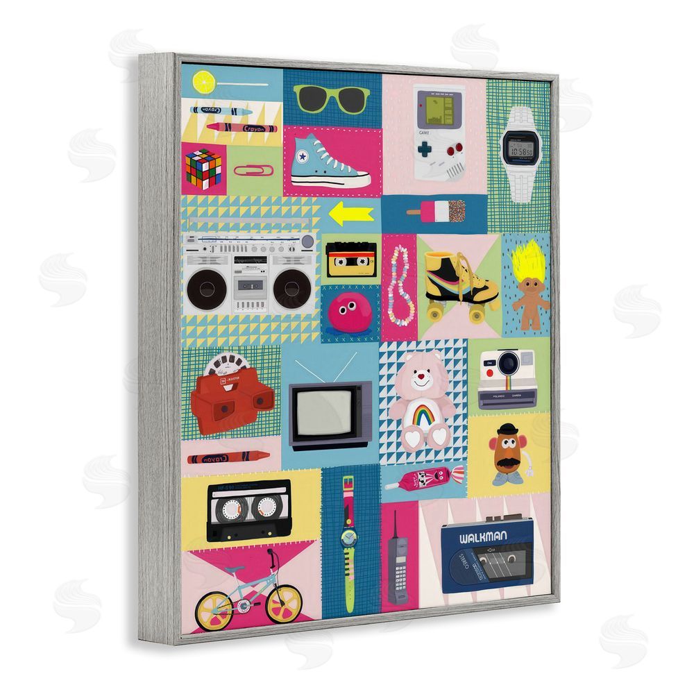 Hanna Melin Retro 80's Patchwork Collection Gray Framed Giclee Wall Art