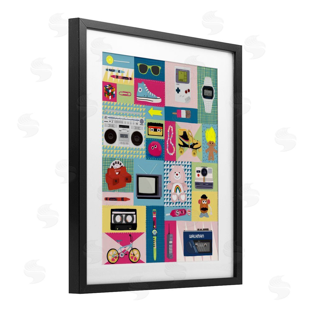 Hanna Melin Retro 80's Patchwork Collection Black Framed Print Under Glass Wall Art