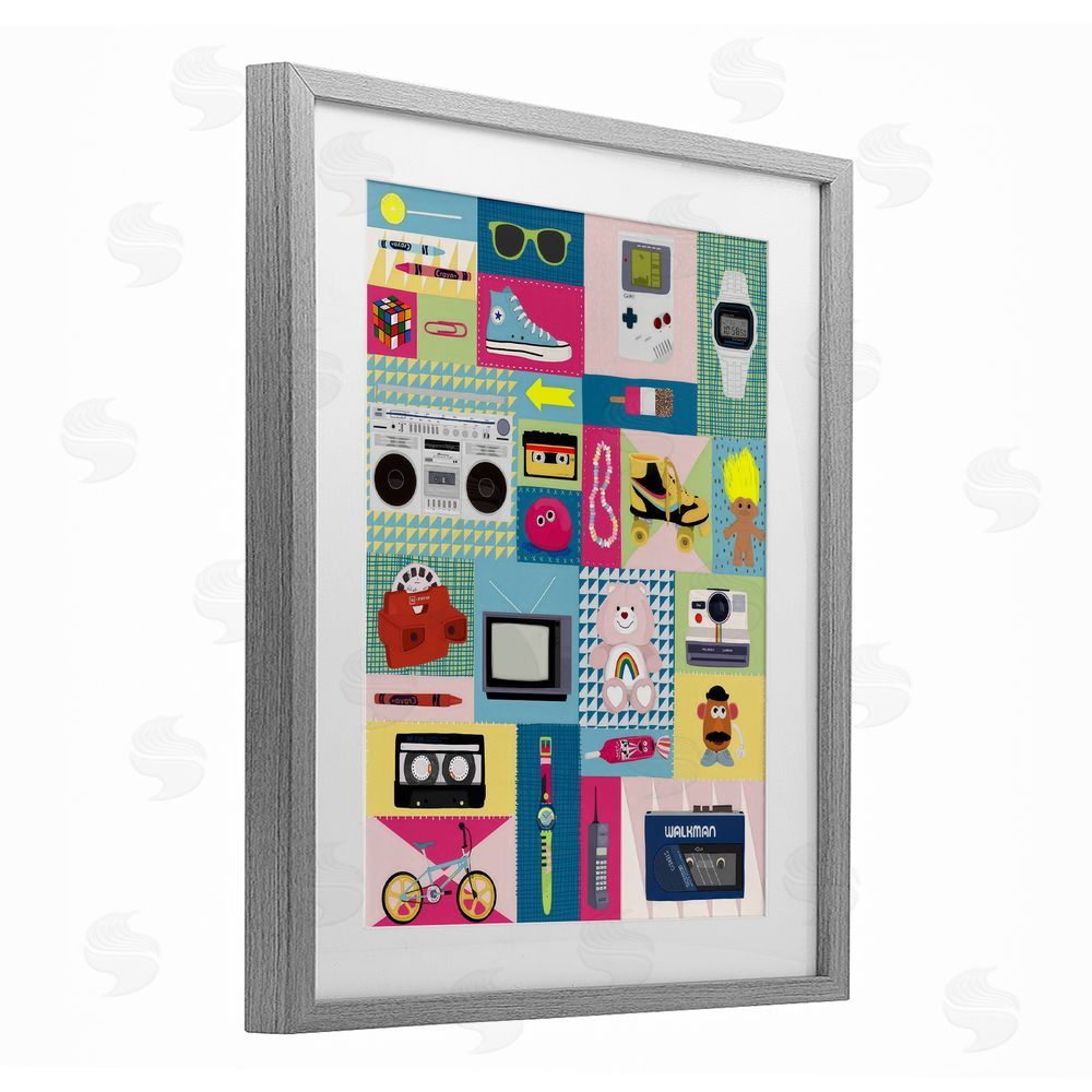 Hanna Melin Retro 80's Patchwork Collection Gray Framed Print Under Glass Wall Art