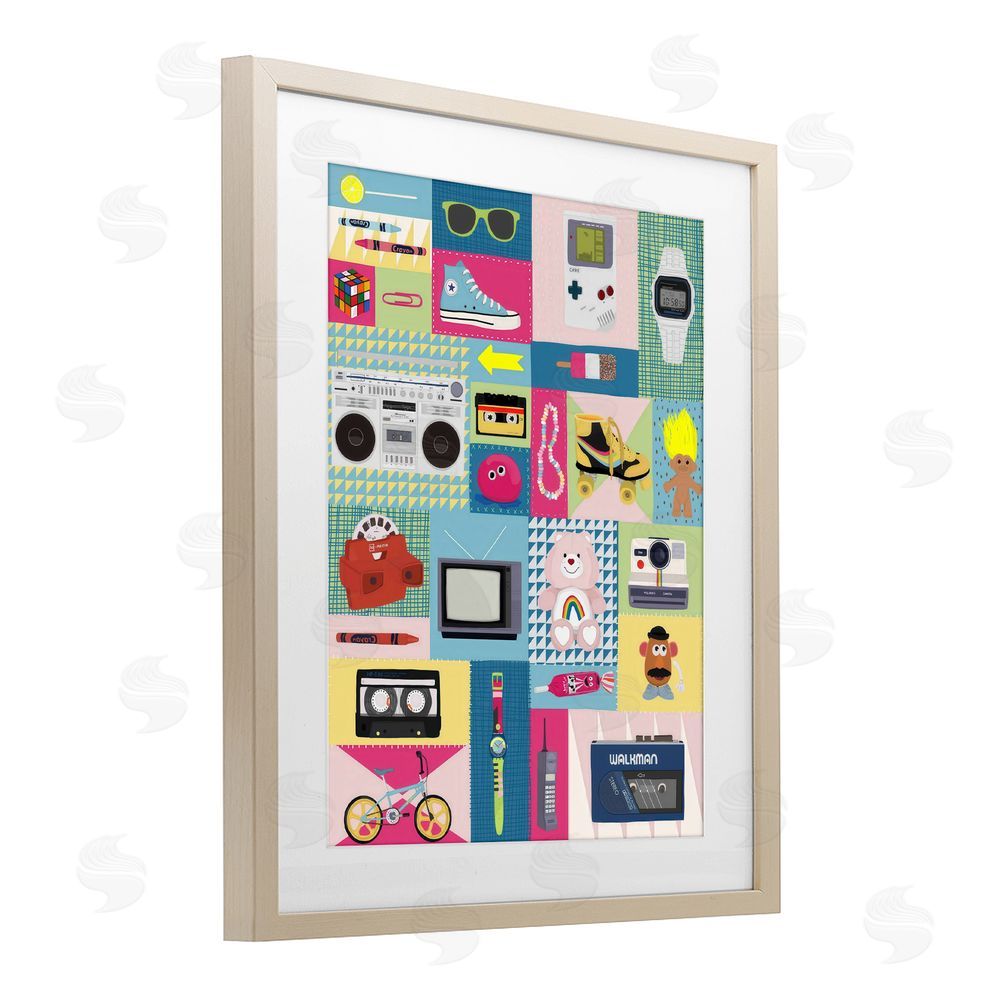 Hanna Melin Retro 80's Patchwork Collection Brown Framed Print Under Glass Wall Art