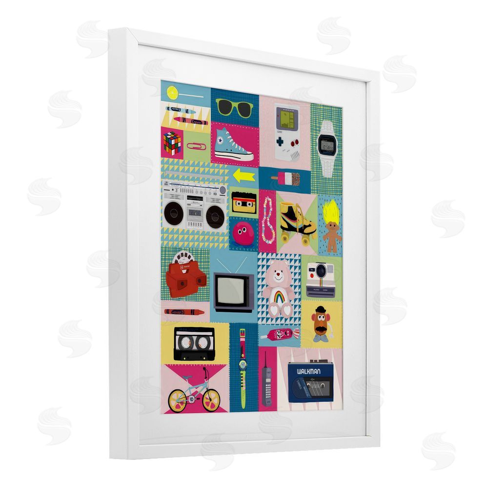 Hanna Melin Retro 80's Patchwork Collection White Framed Print Under Glass Wall Art