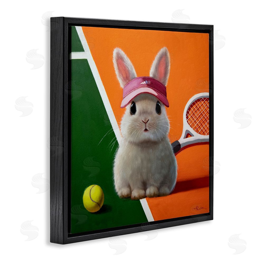 Lucia Heffernan Match Ready Tennis Bunny Black Floating Framed Canvas Wall Art