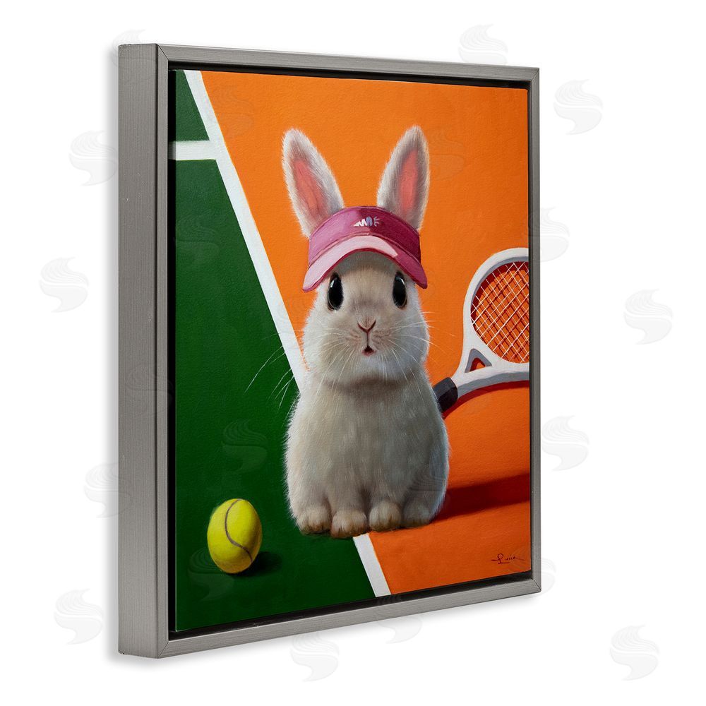 Lucia Heffernan Match Ready Tennis Bunny Gray Floating Framed Canvas Wall Art