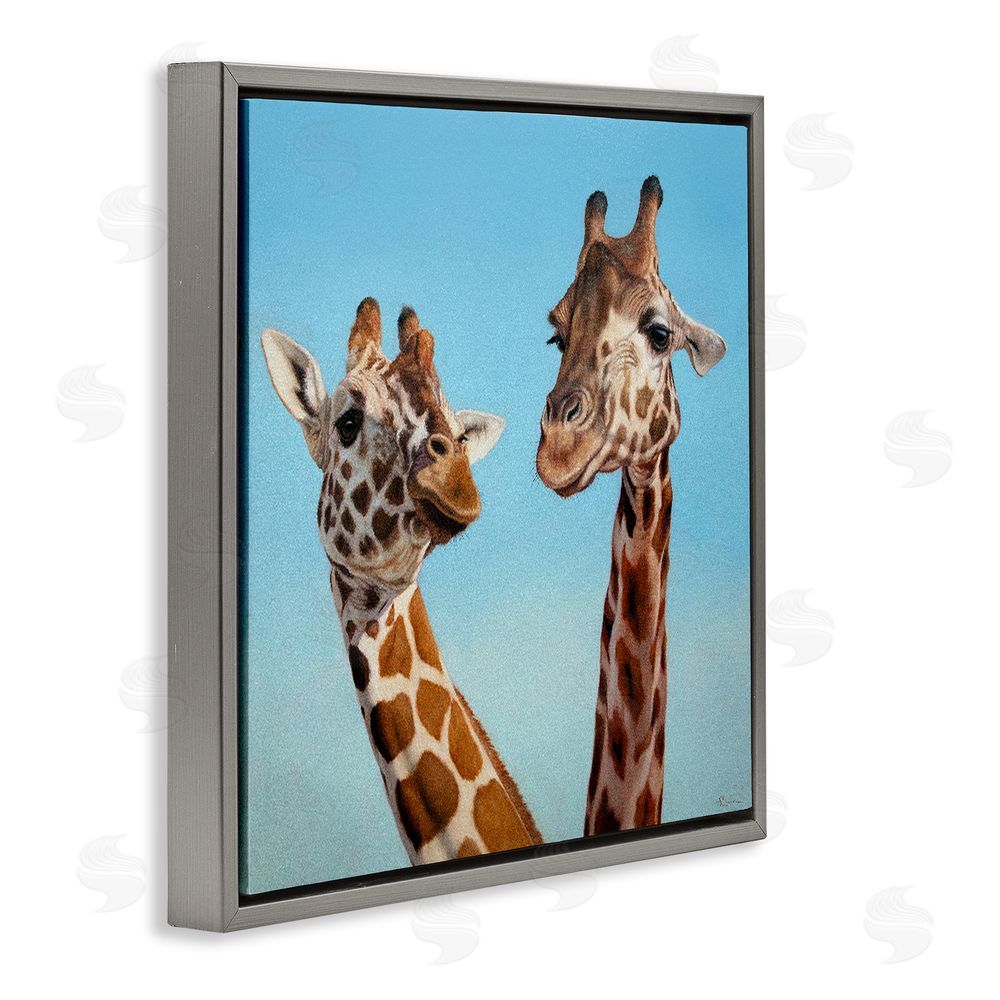Lucia Heffernan Romantic Soulmate Giraffes Gray Floating Framed Canvas Wall Art