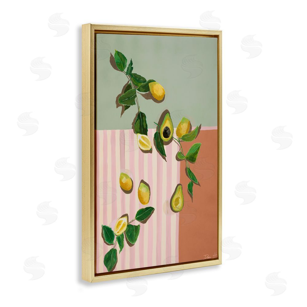 Dani Heyward Midcentury Avocado & Lemons Gold Floating Framed Canvas Wall Art