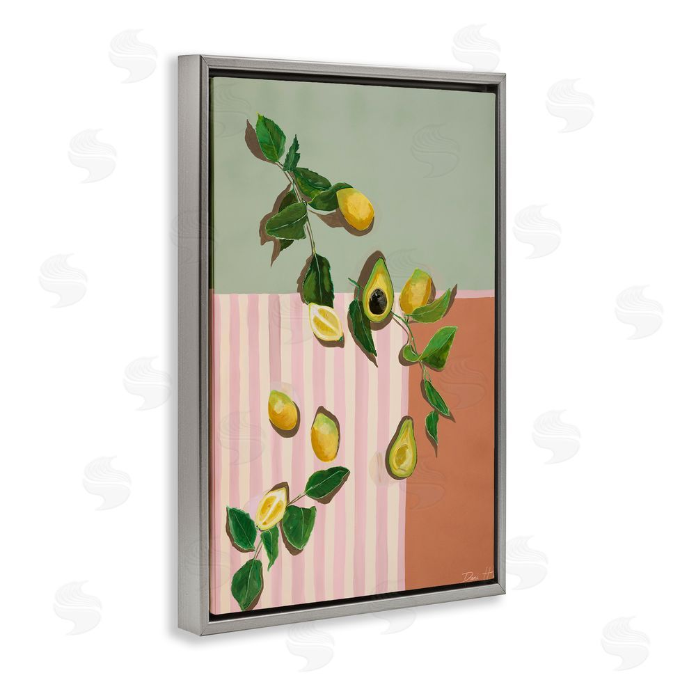 Dani Heyward Midcentury Avocado & Lemons Gray Floating Framed Canvas Wall Art