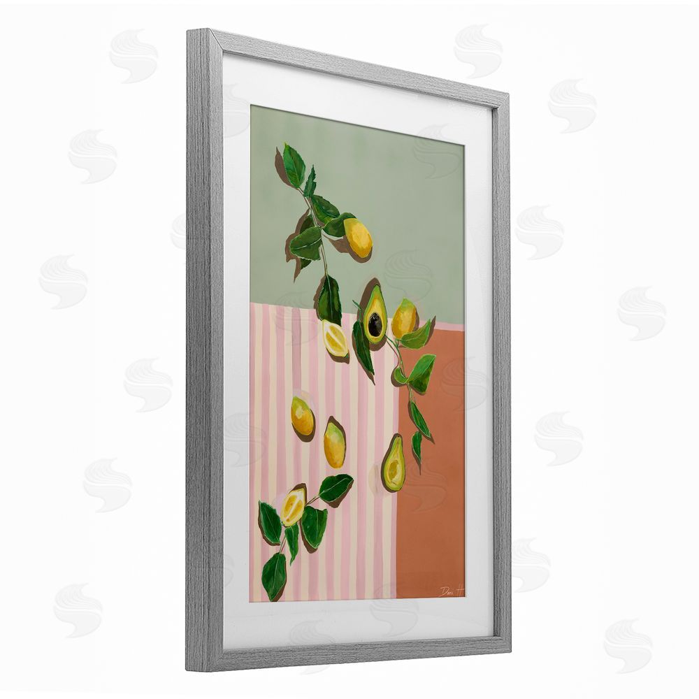 Dani Heyward Midcentury Avocado & Lemons Gray Framed Print Under Glass Wall Art