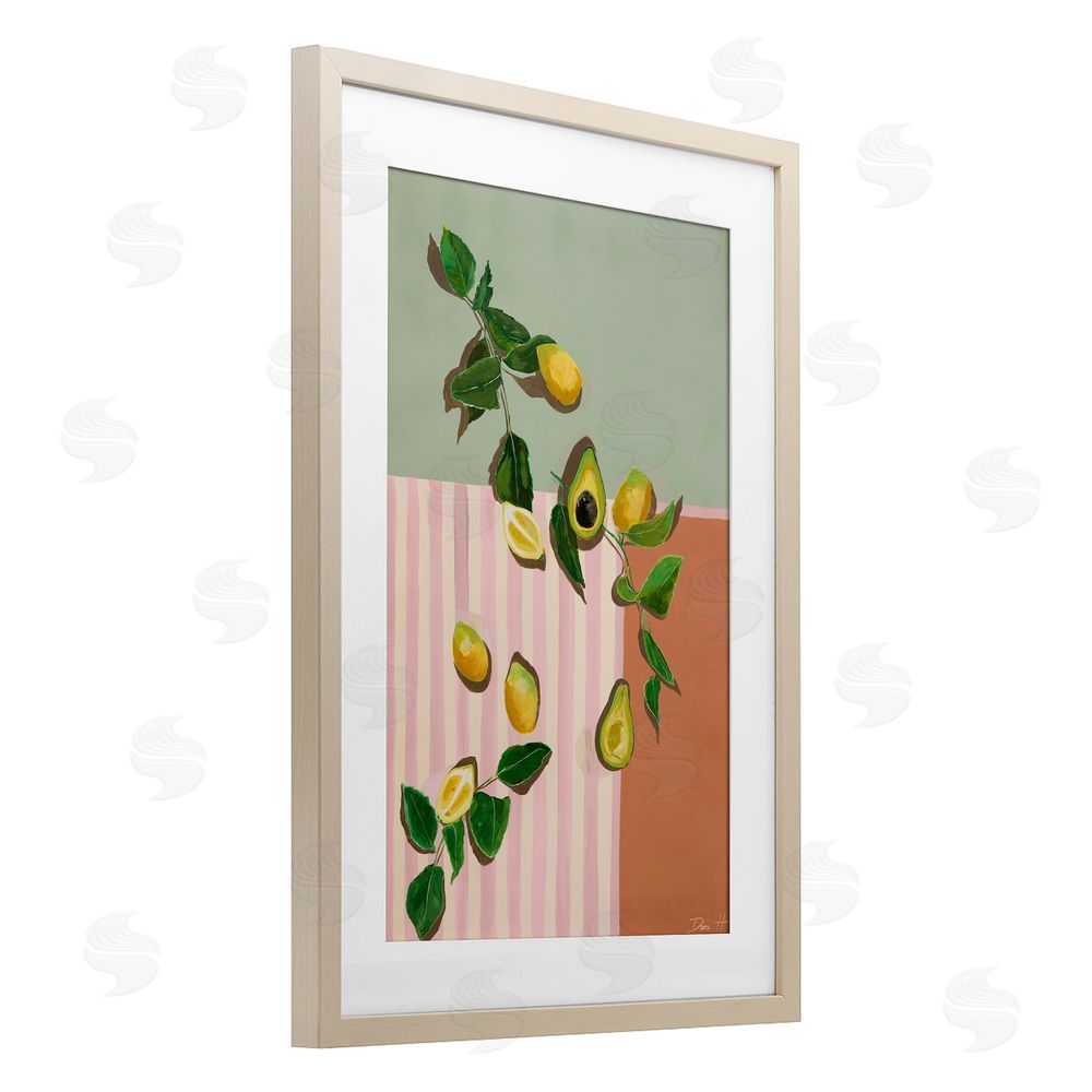Dani Heyward Midcentury Avocado & Lemons Brown Framed Print Under Glass Wall Art
