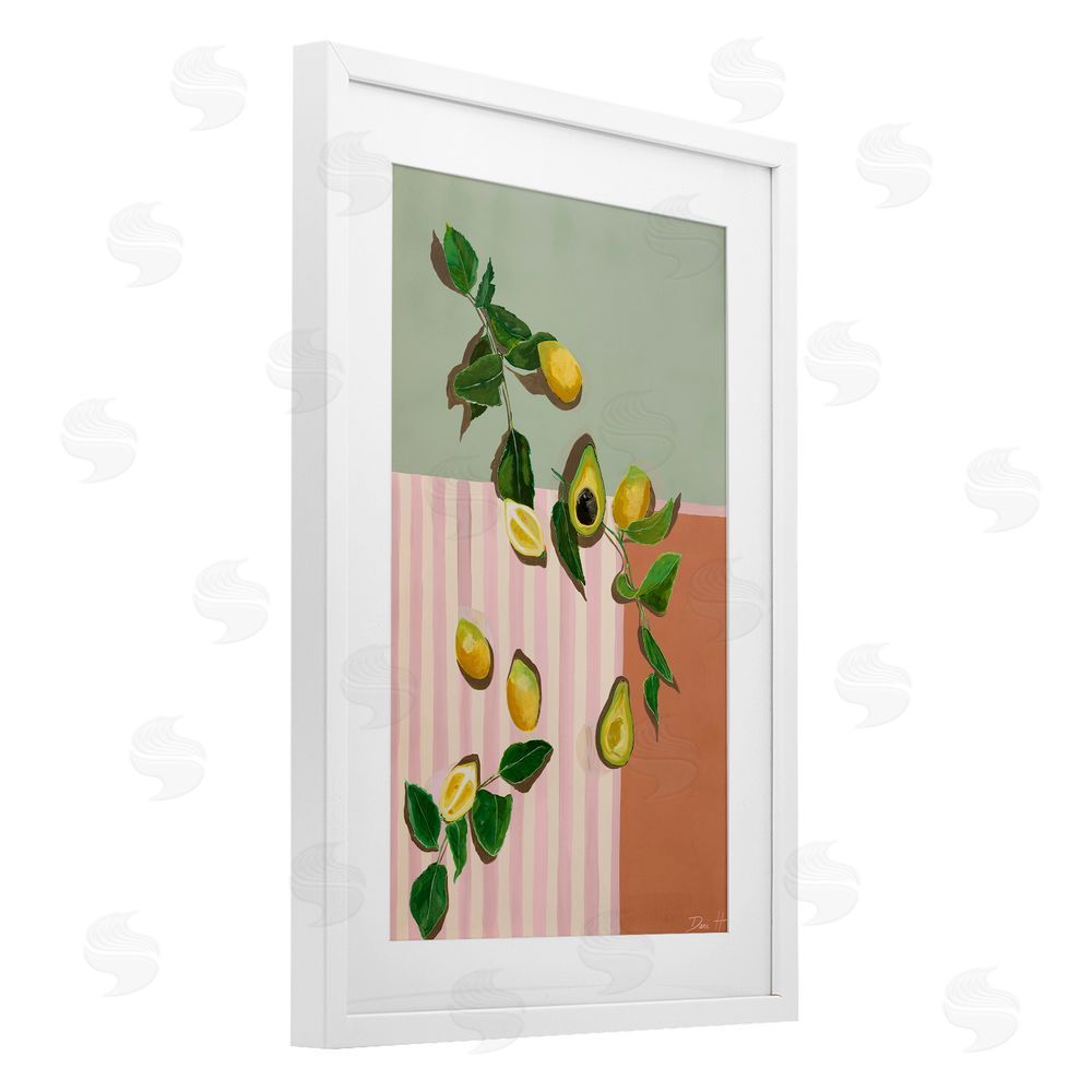 Dani Heyward Midcentury Avocado & Lemons White Framed Print Under Glass Wall Art