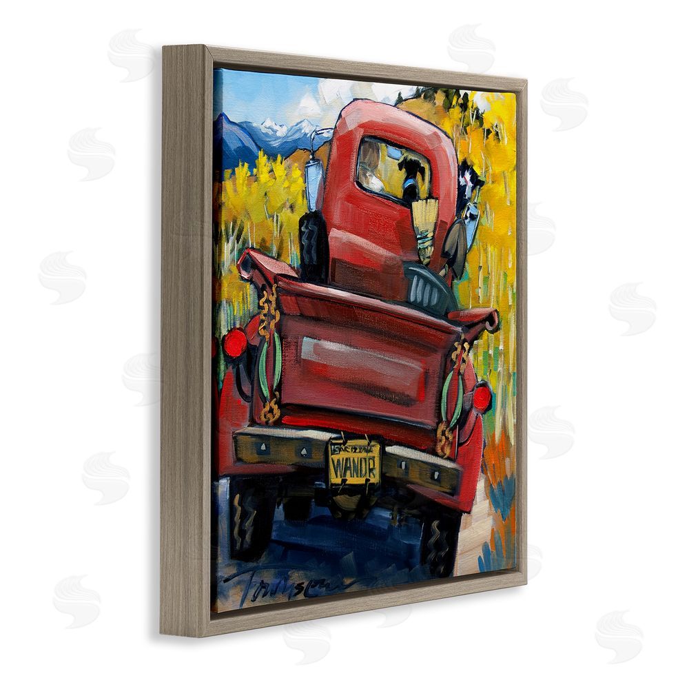 CR Townsend Wander Truck Through Wheat Grass Brown Floating Framed Canvas Wall Art Print