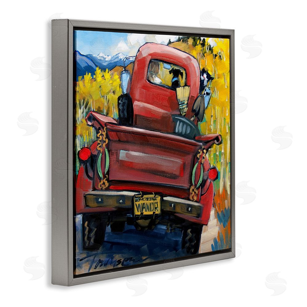 CR Townsend Wander Truck Through Wheat Grass Gray Floating Framed Canvas Wall Art Print