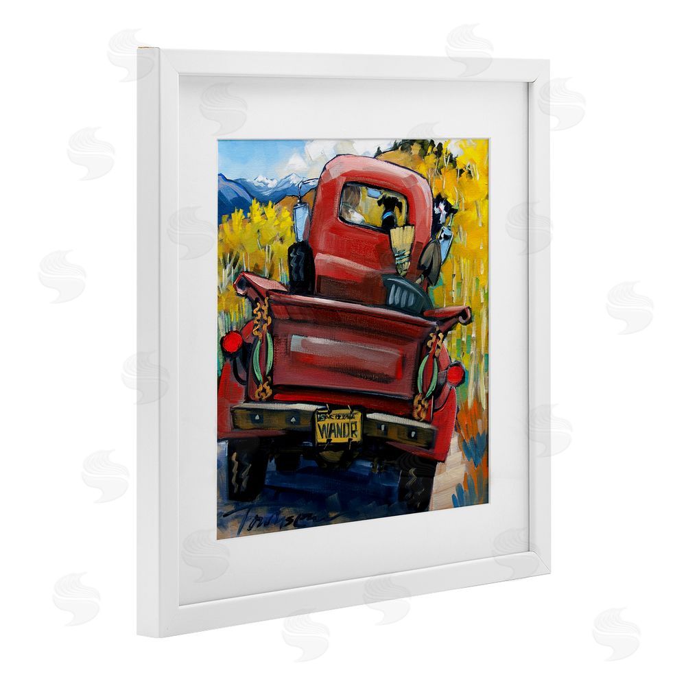 CR Townsend Wander Truck Through Wheat Grass White Framed Print Under Glass with White Mat Wall Art