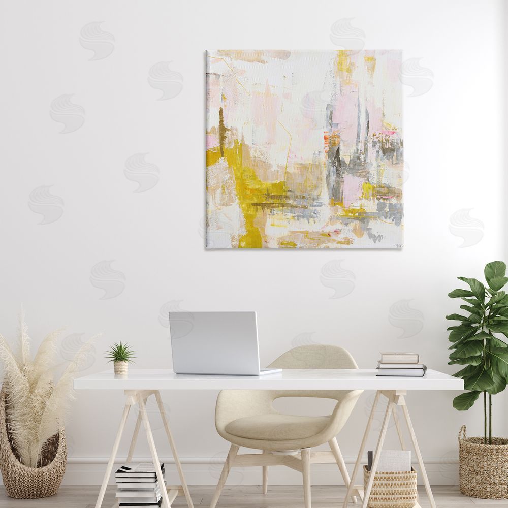 Design Fabrikken New Age Yellow Abstract Stretched Canvas Wall Art in Room