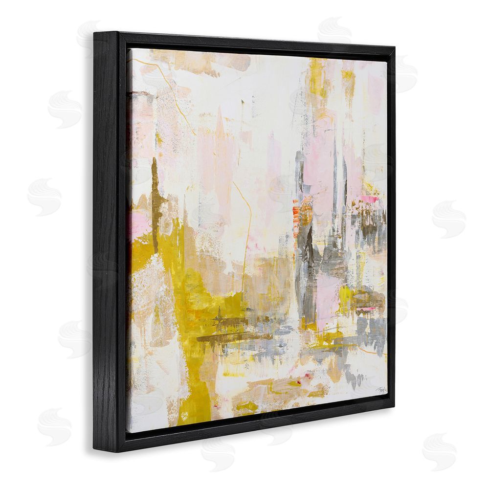 Design Fabrikken New Age Yellow Abstract Black Floating Framed Canvas Wall Art