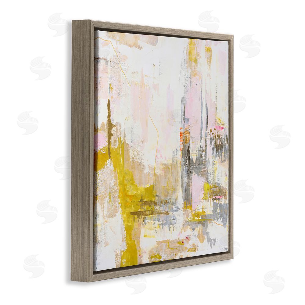 Design Fabrikken New Age Yellow Abstract Brown Floating Framed Canvas Wall Art