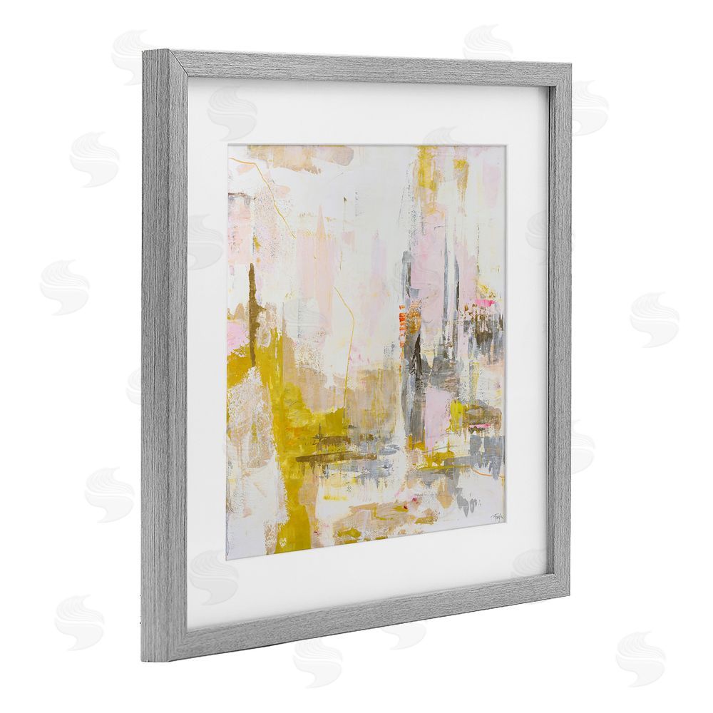Design Fabrikken New Age Yellow Abstract Gray Framed Print Under Glass Wall Art