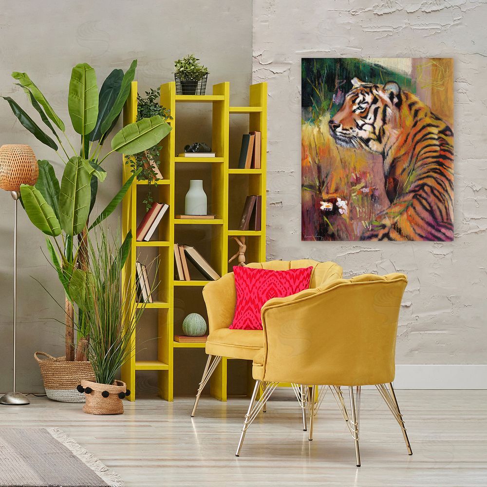 Karen Chang Patience Tiger in Wait Stretched Canvas Wall Art in Room