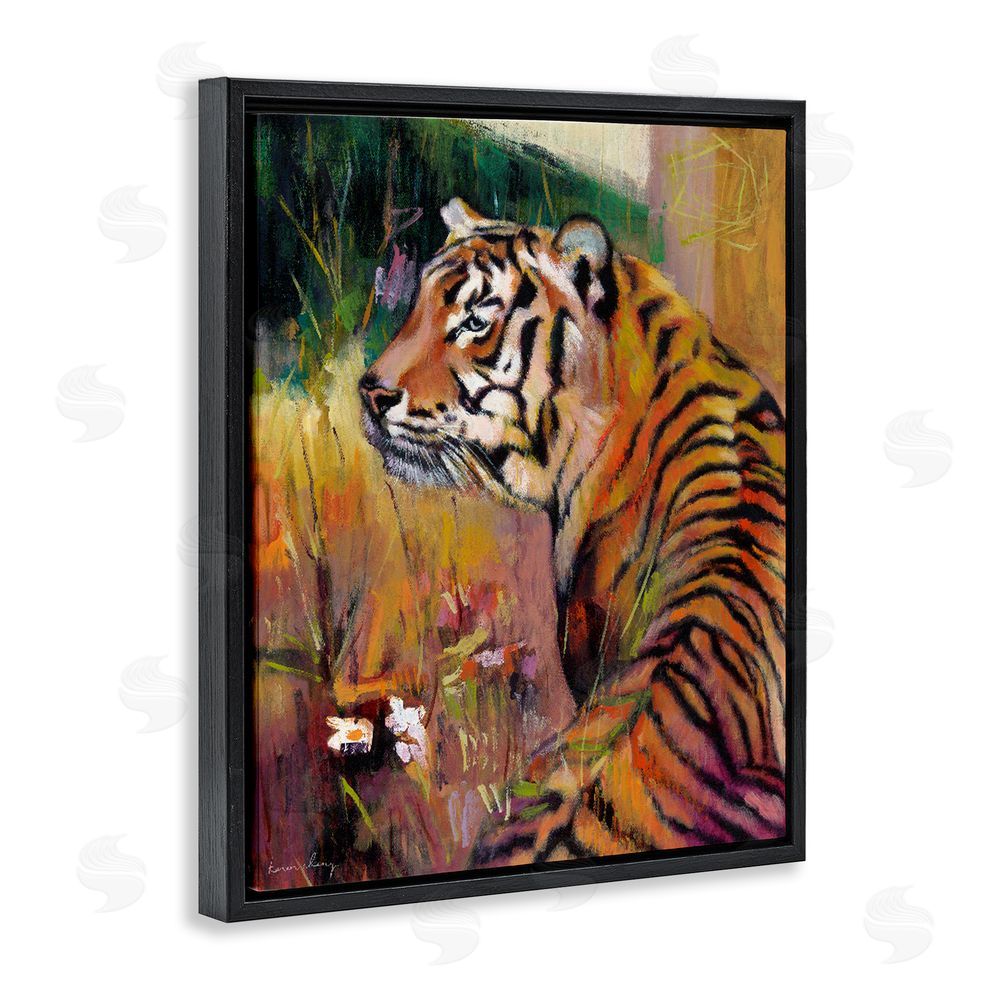 Karen Chang Patience Tiger in Wait Black Floating Framed Canvas Wall Art
