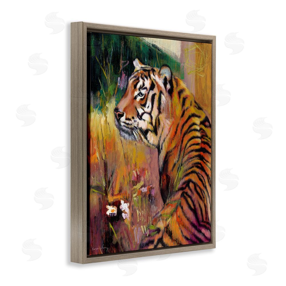 Karen Chang Patience Tiger in Wait Brown Floating Framed Canvas Wall Art