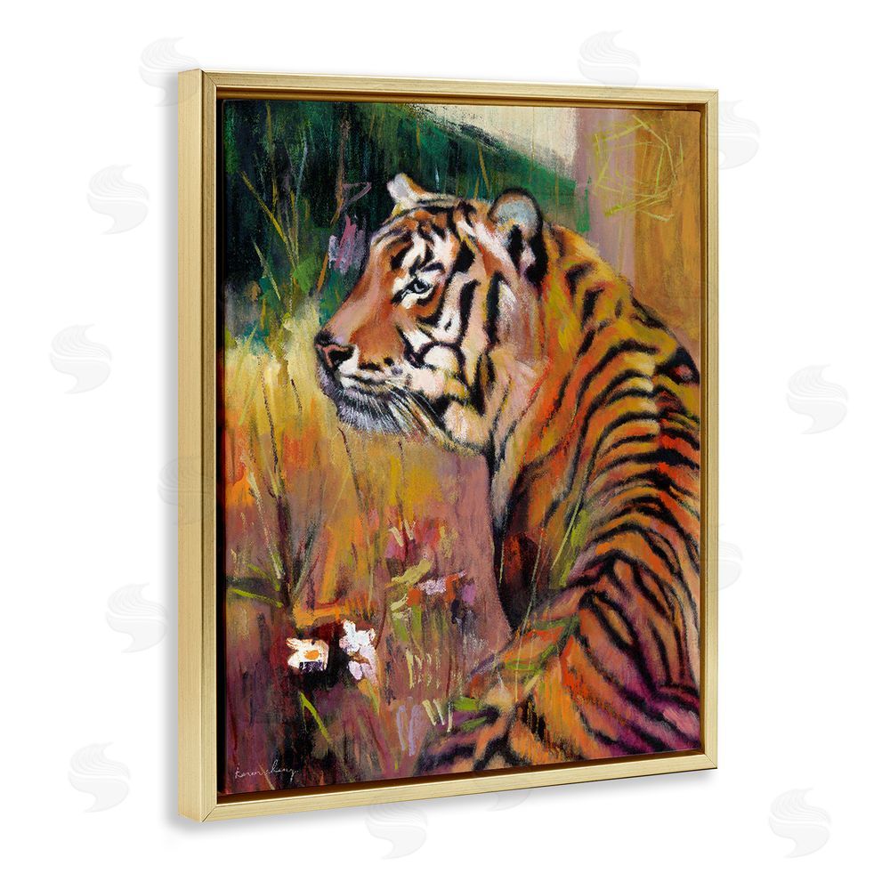 Karen Chang Patience Tiger in Wait Gold Floating Framed Canvas Wall Art