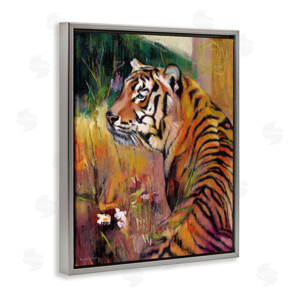 Karen Chang Patience Tiger in Wait Gray Floating Framed Canvas Wall Art