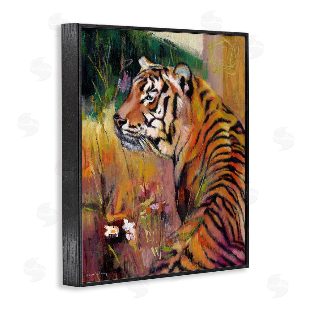 Karen Chang Patience Tiger in Wait Black Framed Giclee Wall Art