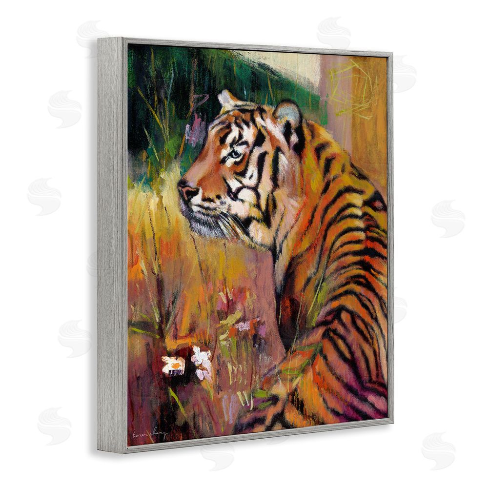 Karen Chang Patience Tiger in Wait Gray Framed Giclee Wall Art