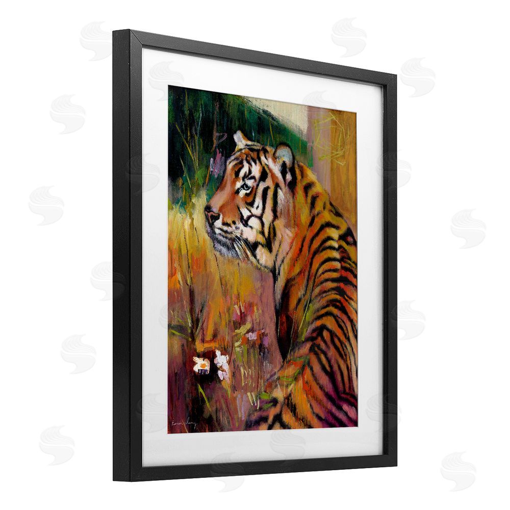 Karen Chang Patience Tiger in Wait Black Framed Print Under Glass Wall Art