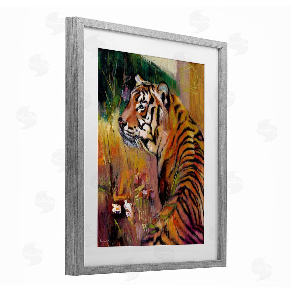 Karen Chang Patience Tiger in Wait Gray Framed Print Under Glass Wall Art