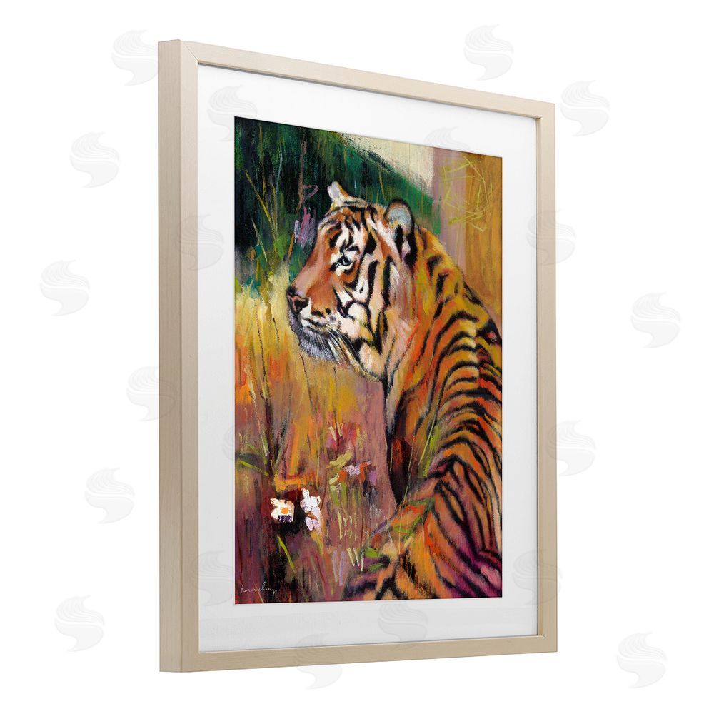 Karen Chang Patience Tiger in Wait Brown Framed Print Under Glass Wall Art