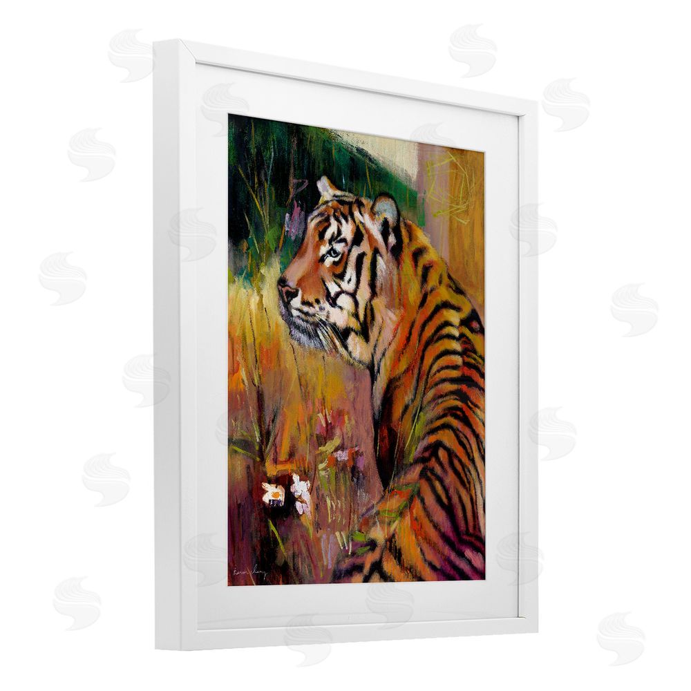 Karen Chang Patience Tiger in Wait White Framed Print Under Glass Wall Art