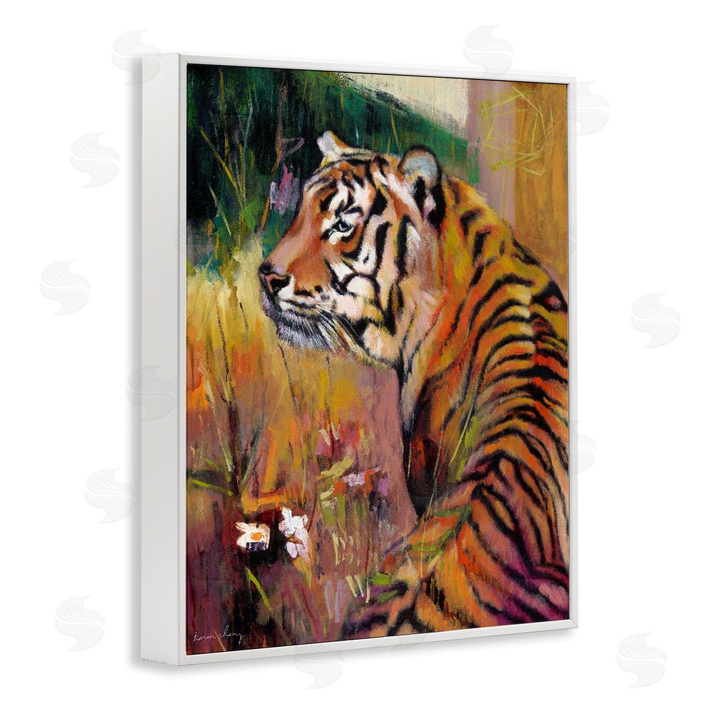 Karen Chang Patience Tiger in Wait White Framed Giclee Wall Art