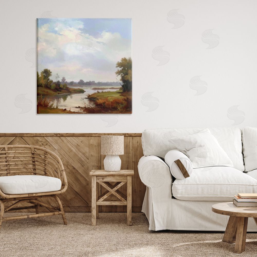 Alonza Saunders Riverside Grove Landscape Stretched Canvas Wall Art in Room
