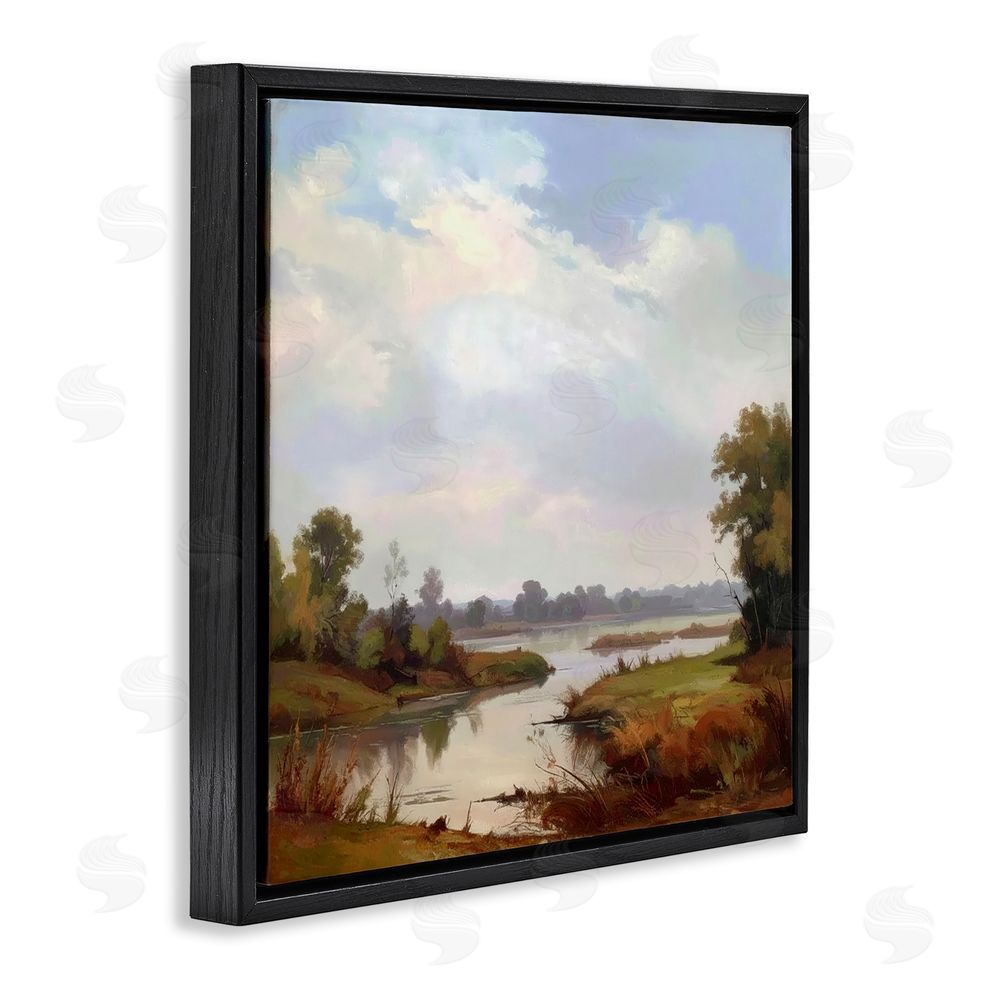 Alonza Saunders Riverside Grove Landscape Black Floating Framed Canvas Wall Art