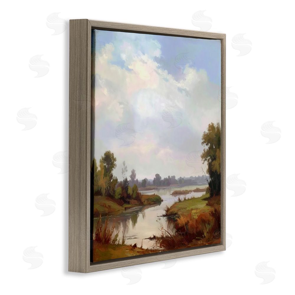 Alonza Saunders Riverside Grove Landscape Brown Floating Framed Canvas Wall Art