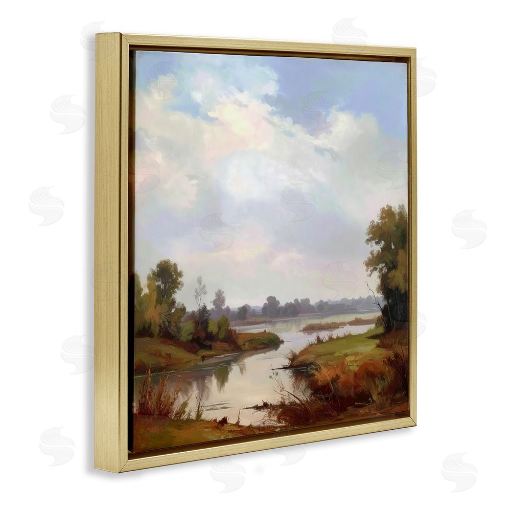 Alonza Saunders Riverside Grove Landscape Gold Floating Framed Canvas Wall Art