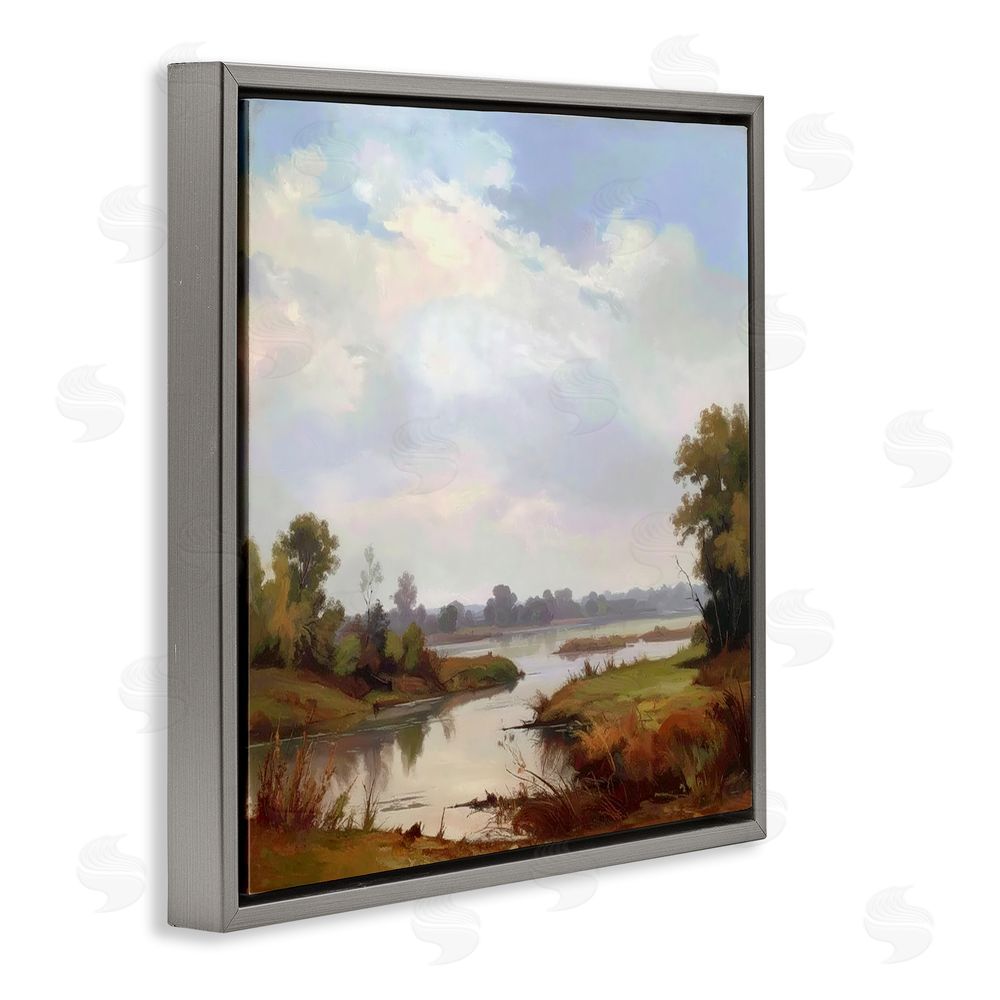 Alonza Saunders Riverside Grove Landscape Gray Floating Framed Canvas Wall Art