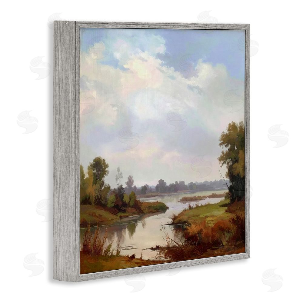 Alonza Saunders Riverside Grove Landscape Gray Framed Giclee Wall Art