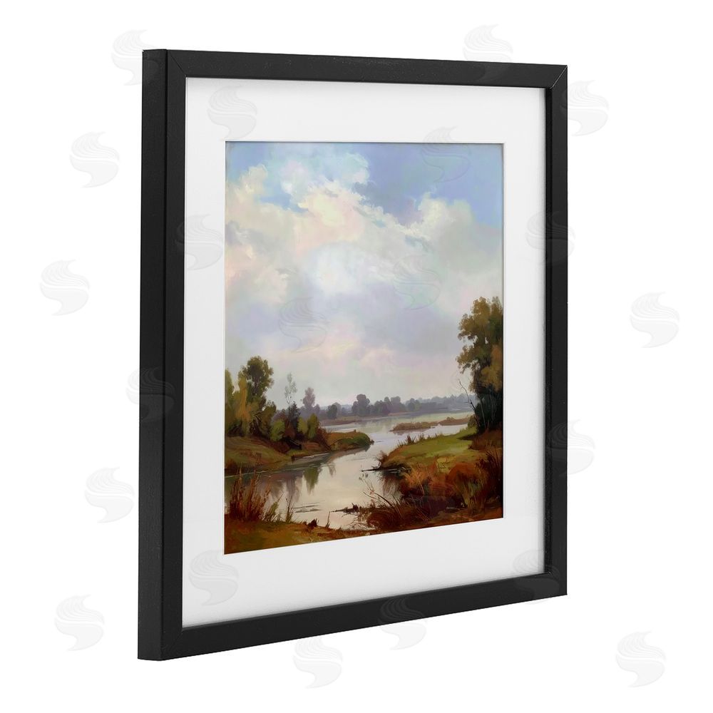 Alonza Saunders Riverside Grove Landscape Black Framed Print Under Glass Wall Art