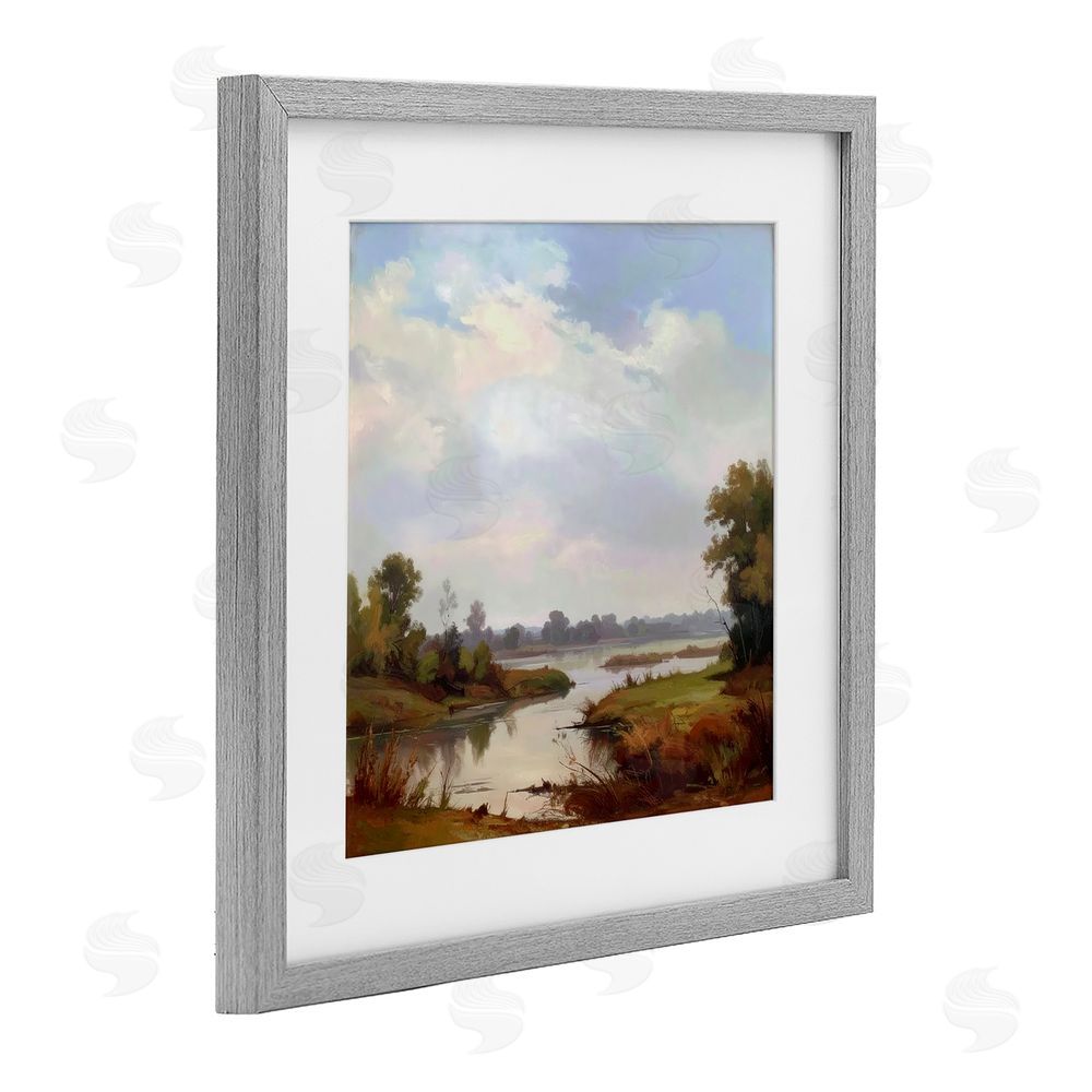 Alonza Saunders Riverside Grove Landscape Gray Framed Print Under Glass Wall Art
