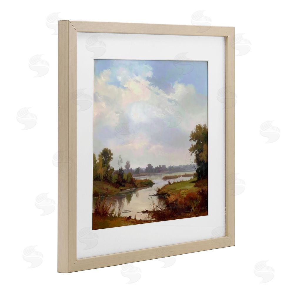 Alonza Saunders Riverside Grove Landscape Brown Framed Print Under Glass Wall Art