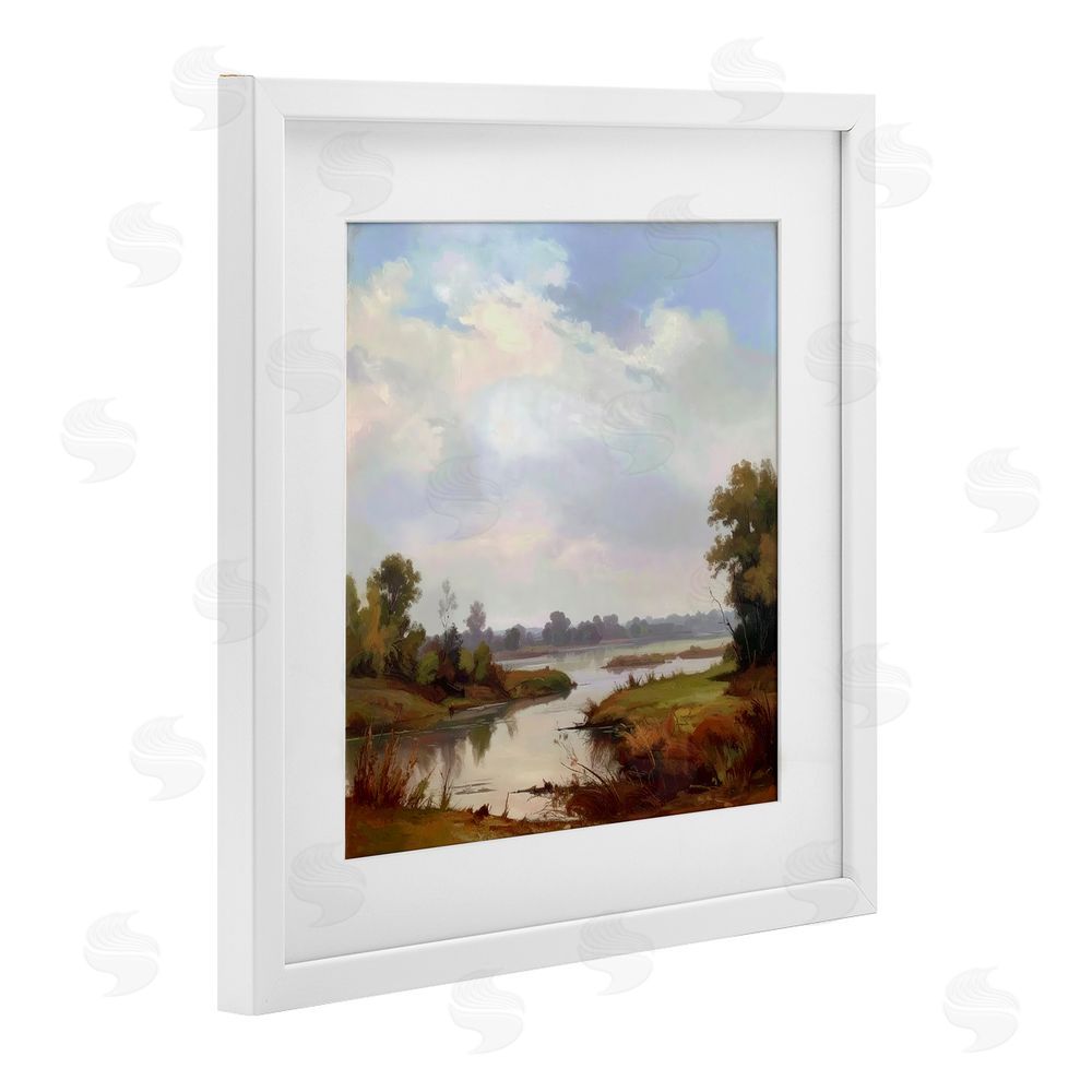 Alonza Saunders Riverside Grove Landscape White Framed Print Under Glass Wall Art