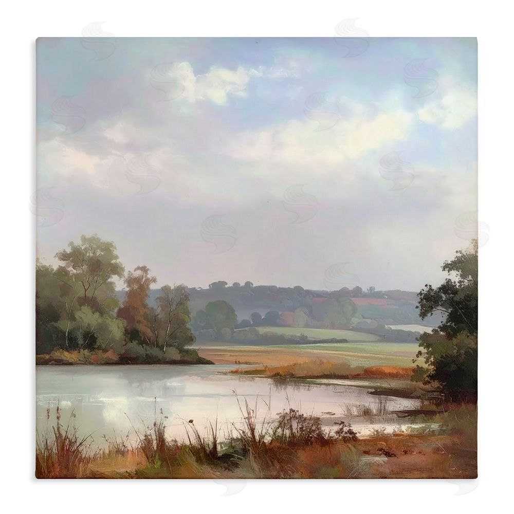 Alonza Saunders Riverside Grove Scenery Stretched Canvas Wall Art