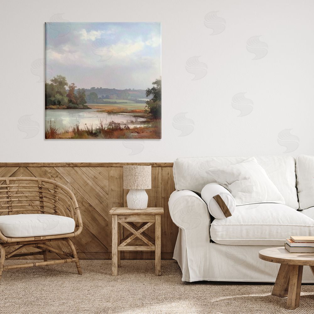 Alonza Saunders Riverside Grove Scenery Stretched Canvas Wall Art in Room